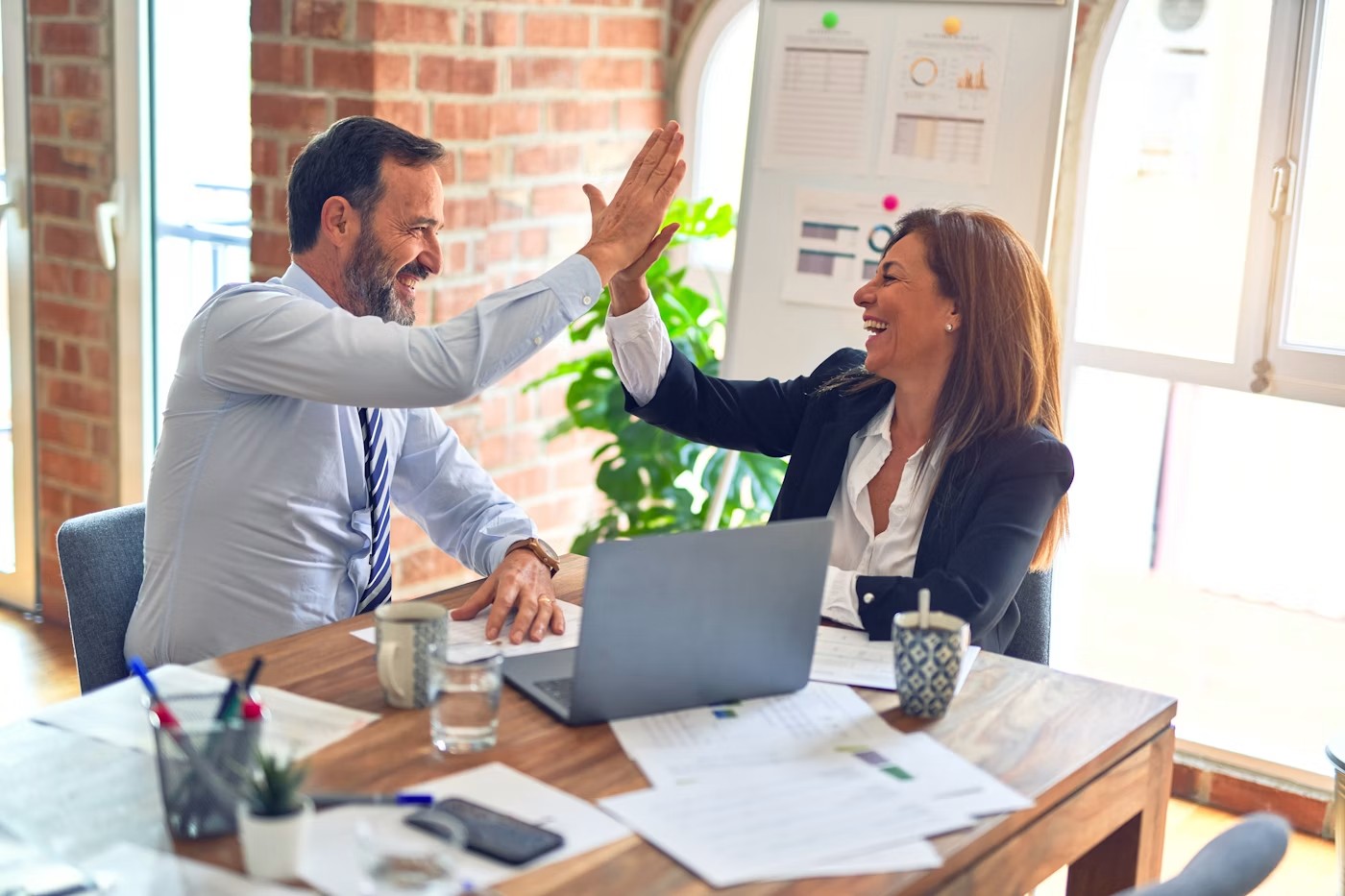 Insurance agent with a client